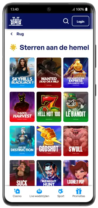 Overzicht van populaire spellen Skyhills Casino gokkasten op smartphone